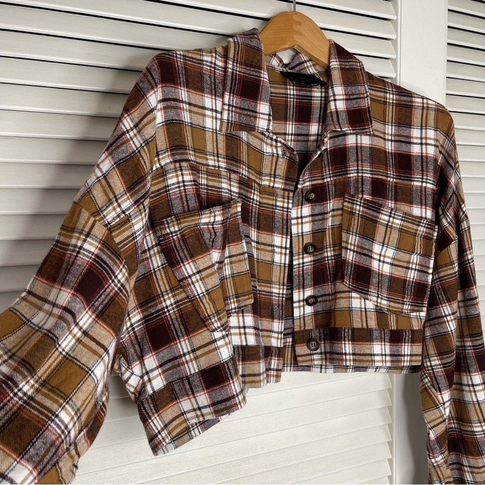Brown Plaid Crop Jacket